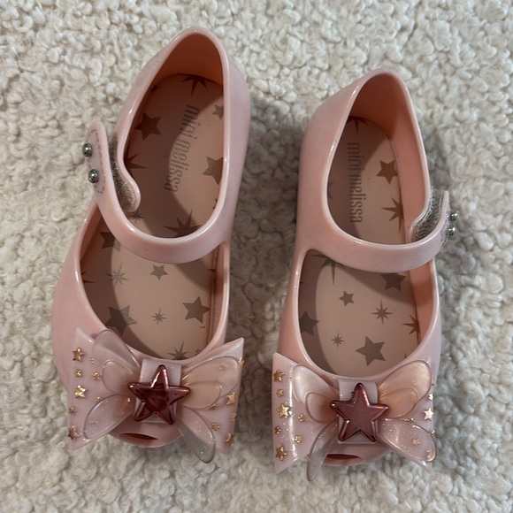 Mini Melissa pink rose gold FAIRY wings bow ballet flat NWTS size 7 never worn - Picture 2 of 6